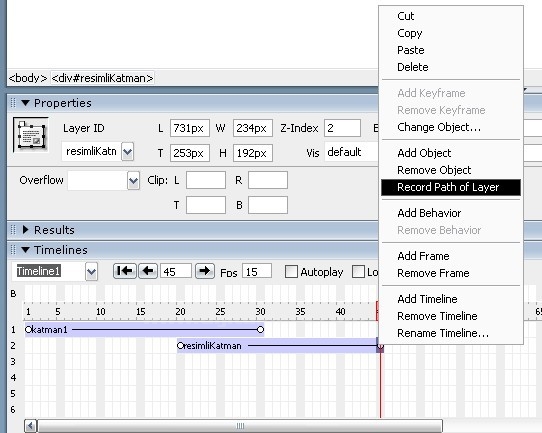 Dreamweaver Time Line
